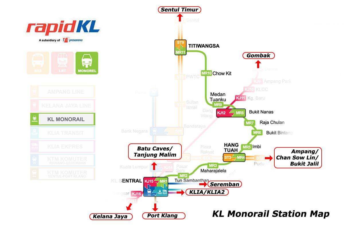 Klモノレール地図 クアラルンプールのモノレールマップ マレーシア