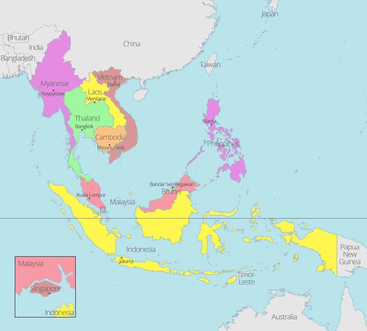 クアラルンプールの場所が世界の地図