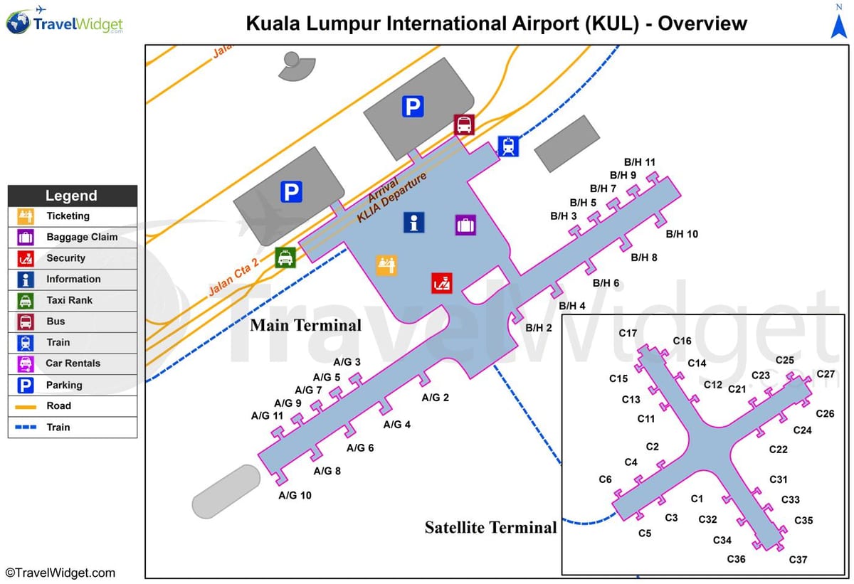 クアラルンプール空港のターミナルの地図