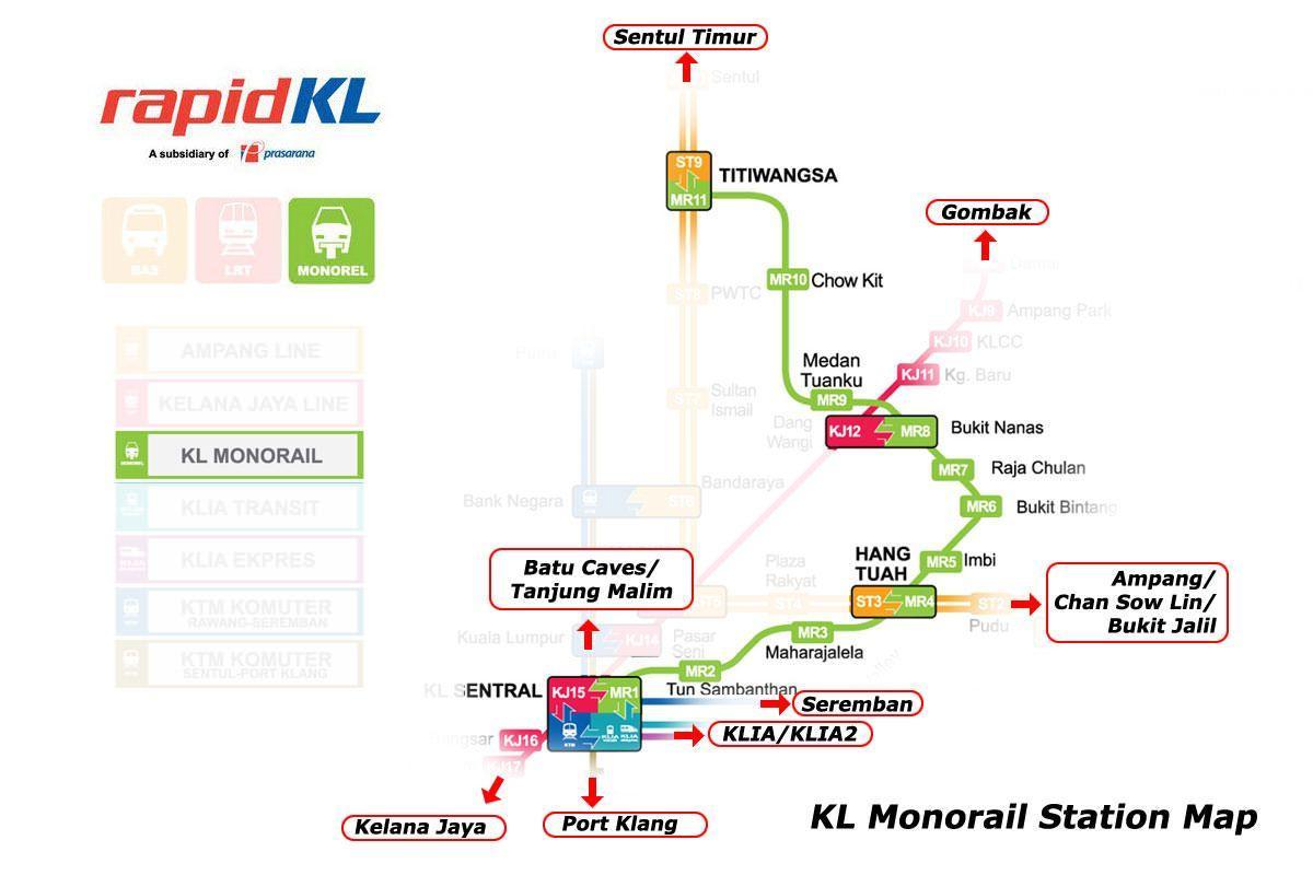 Klモノレール地図 クアラルンプールのモノレールマップ マレーシア