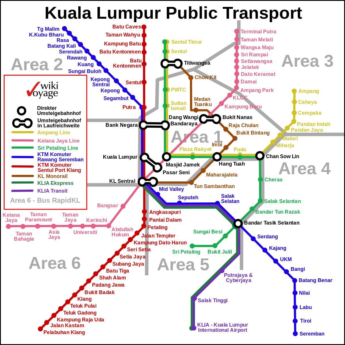 公共交通機関のクアラルンプール地図