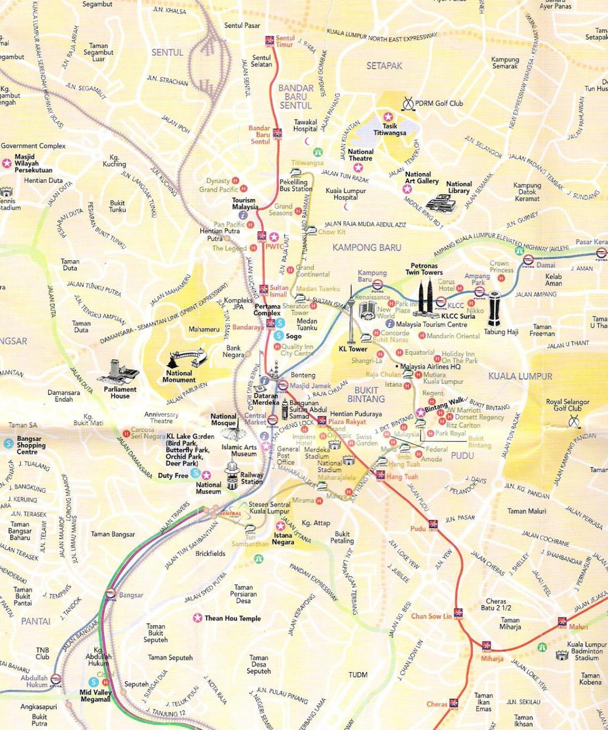 繁華街のクアラルンプール地図